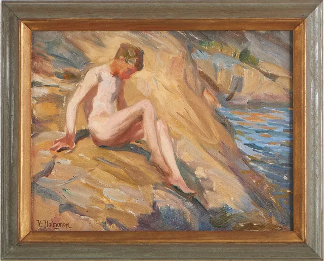 VILHELM HOLMGREN (1863-1943). Aktstudie, olja på pannå, signerad.