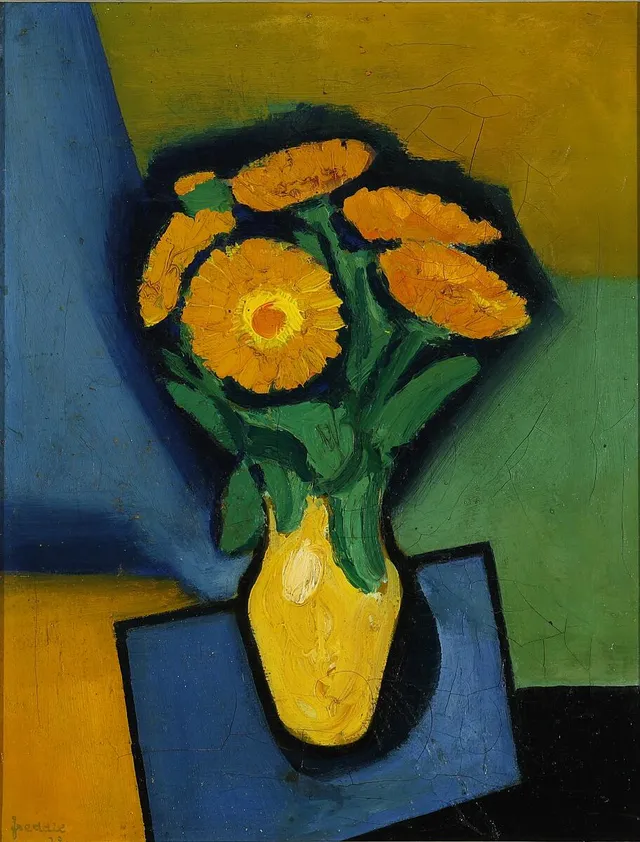 Flowers in a vase. Signed Freddie 28. Oil on canvas. 36.5×28 cm.