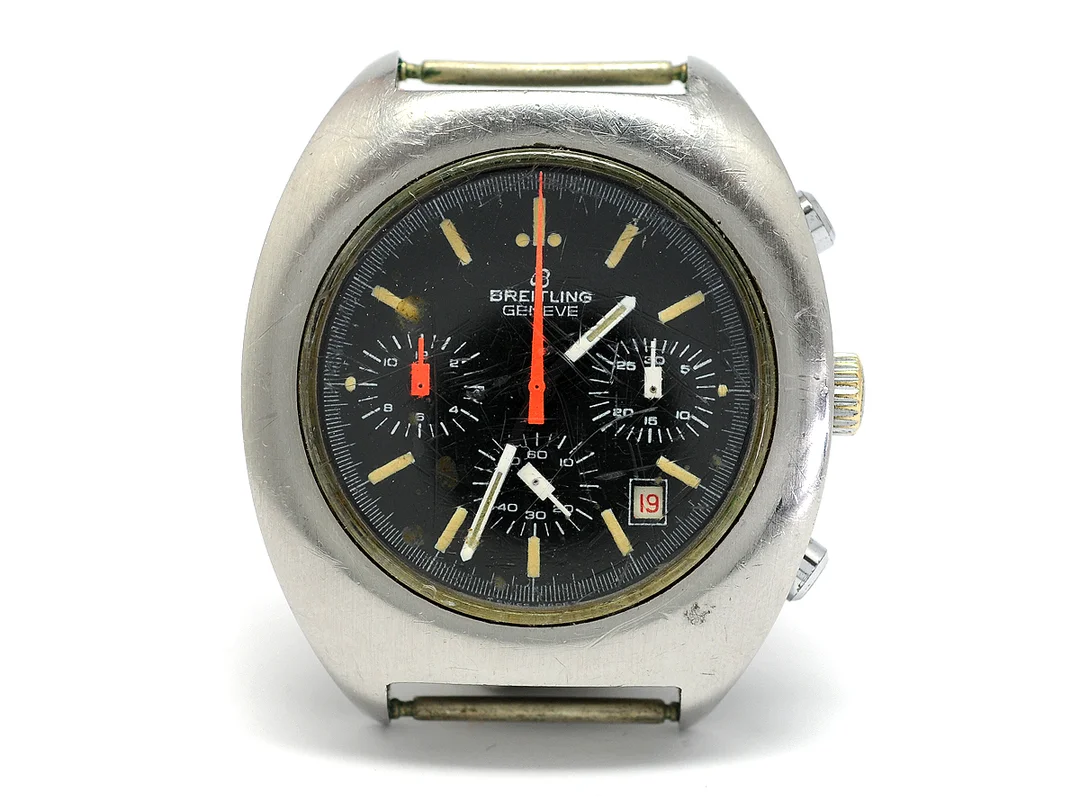 BREITLING, Long Playing, Cal Valjoux 7740, Ref nr. 40, Boett nr. 1414096, kronograf, herrur, 40 mm, stål, manuell, plexiglas, datum, ca 1972. — Klockor/Breitling — Kaplans