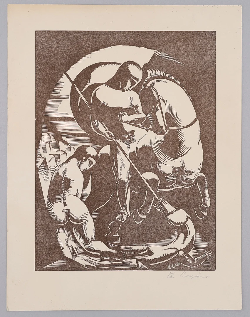 PÄR SIEGÅRD. TRÄSNITT, ST GÖRAN OCH DRAKEN, SIGNERAD. — Engravings & Prints — Crafoord Auktioner Lund