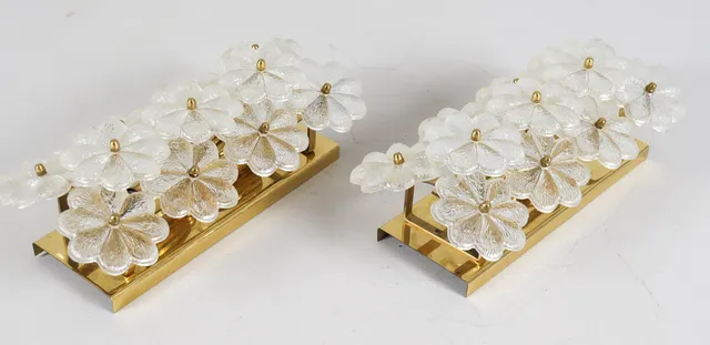 ERNST PALME. 2er Set Mid Century florale Wandlampen/Wandleuchten, 1960er Jahre.