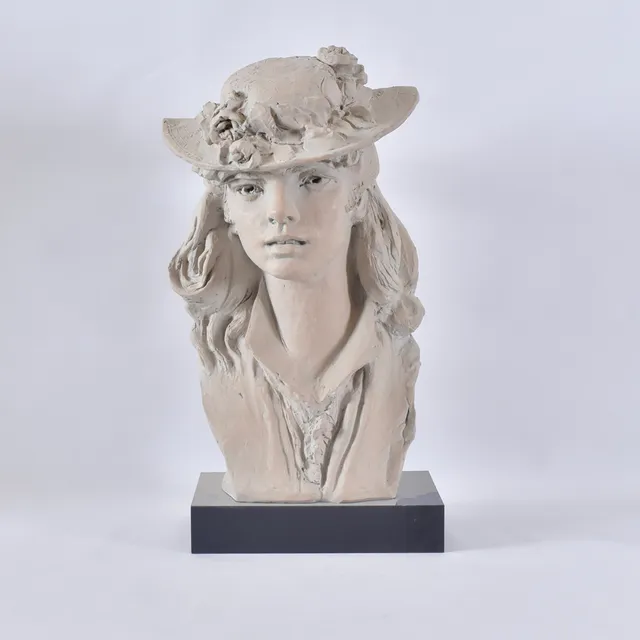 AUGUSTE RODIN. EFTER. Skulptur, gips, "Jeune Fille au chapeau fleure" (Rose Beuret)".