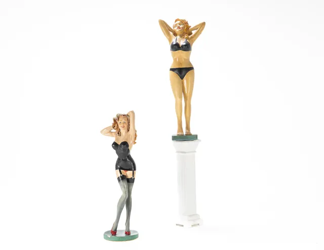 Two Pin-up figures made of painted art material, 21st century (2)