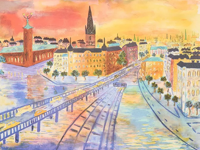 CHRISTINA KNALL. Färglito, Stockholmsmotiv, Signerad och numrerad 103/290.