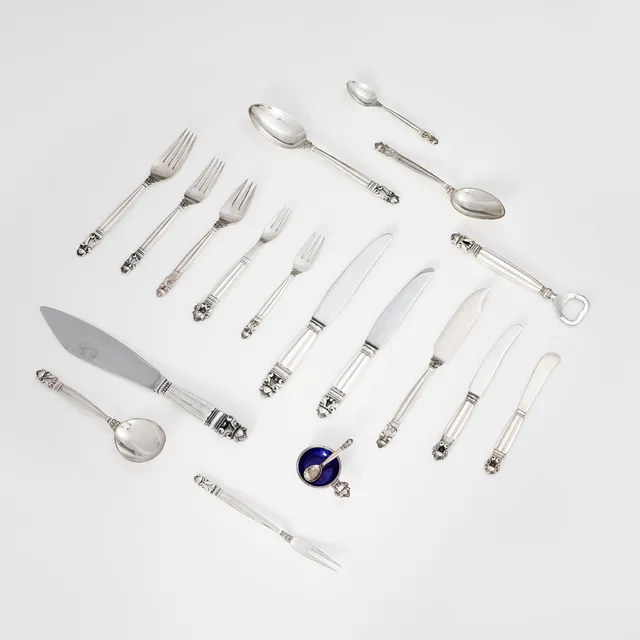 JOHAN ROHDE. A 174-piece sterling silver cutlery set, Georg Jensen, Denmark after 1945. Design No. 62. “King/Acorn”.