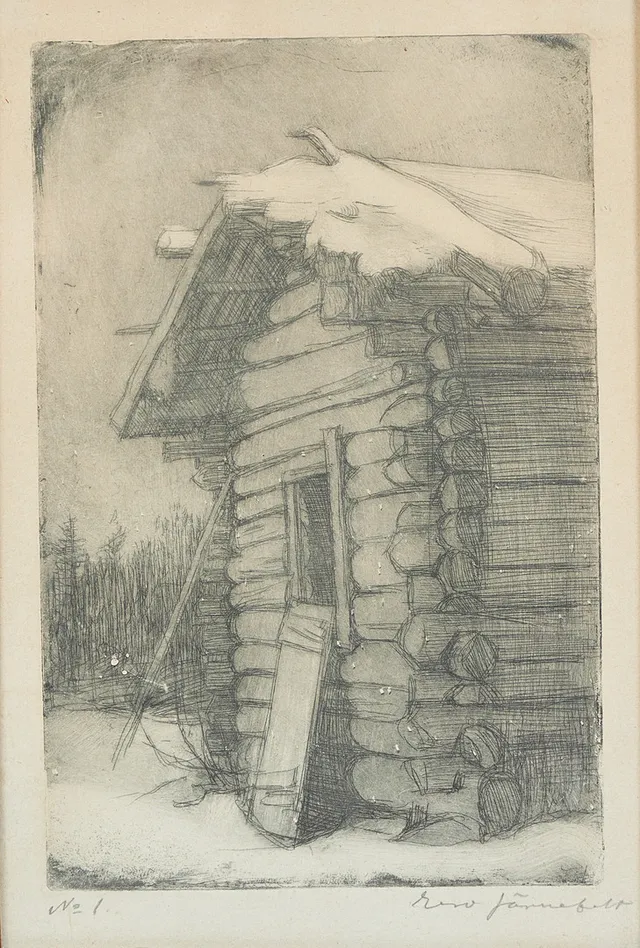 EERO JÄRNEFELT. Bod på vintern, signerad, märkt No 1, etsning.