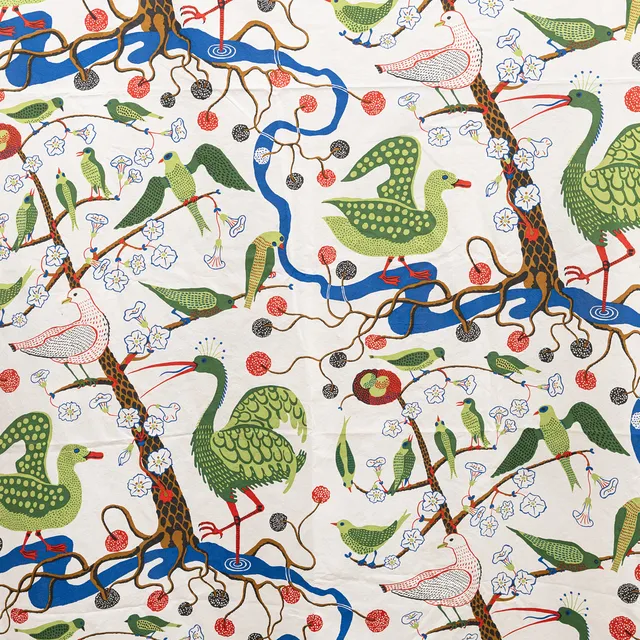 JOSEF FRANK. Gardiner ett par, bomull, "Gröna Fåglar, Firma Svenskt Tenn.