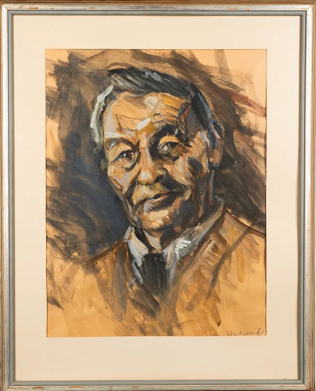 LARS MATSON. Blandteknik på papper, Porträtt, Signerad och daterad 1961.