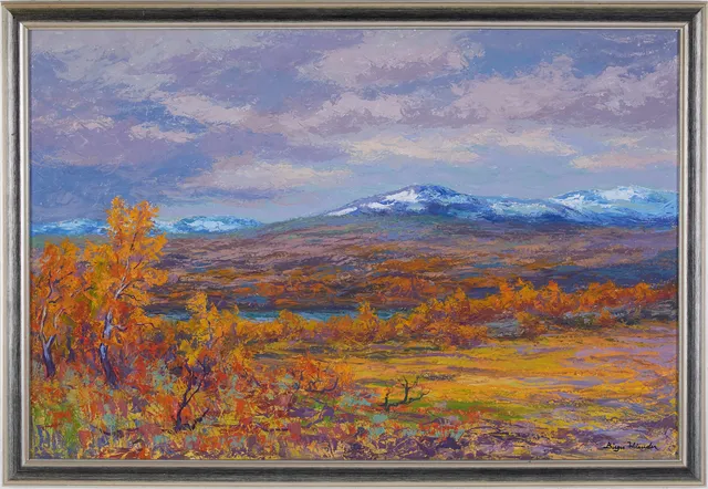 BIRGER WELANDER (1916-1985). Fjällandskap i höstfärger, olja på pannå.