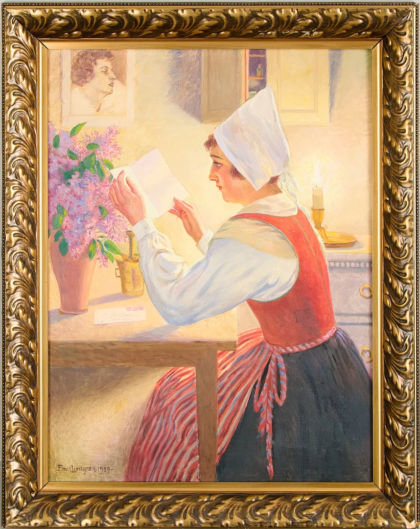 EMIL LINDGREN (1866-1940). Dalkulla med brev. — Paintings — Uppsala Auktionskammare