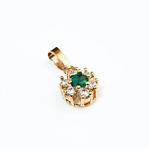 HÄNGE, 18K guld, Smaragd bekransad av diamanter, i form av stiliserad blomma.
