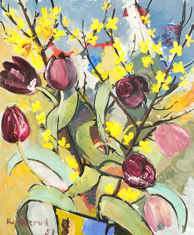 KNUT ANERUD. Blomsterstilleben, olja på pannå, signerad K. Anerud 52.
