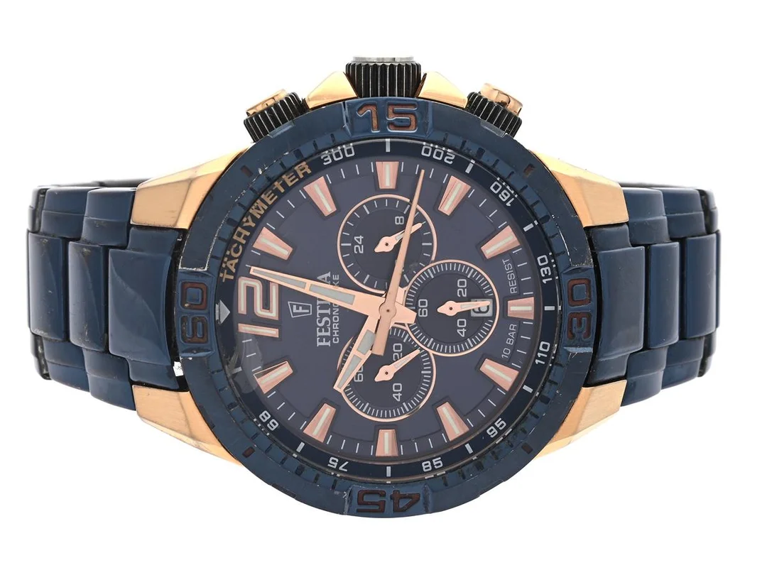 Festina, Special edition, herrur, quartz, mineralglas, datum, kronograf, stål, 44mm, modell: F20524, i originalbox, med extra gummilänk och verktyg, bruksslitage med en skada i glaset — Klockor/Festina — Kaplans