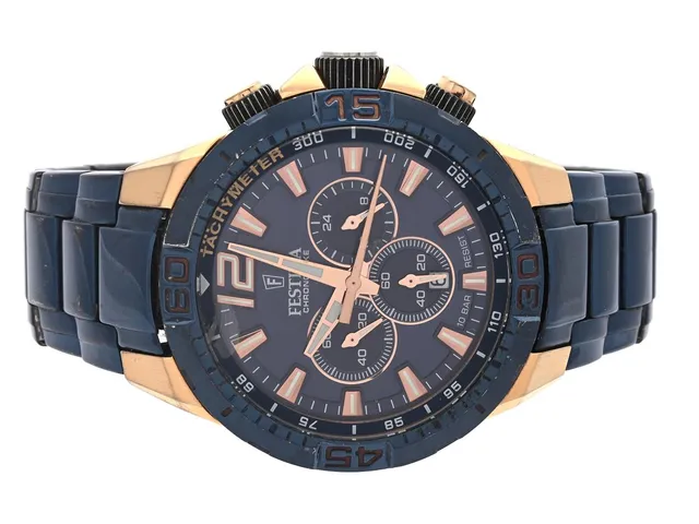Festina, Special edition, herrur, quartz, mineralglas, datum, kronograf, stål, 44mm, modell: F20524, i originalbox, med extra gummilänk och verktyg, bruksslitage med en skada i glaset