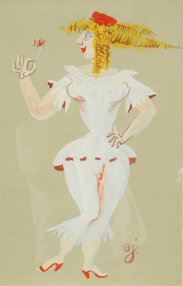 SVEND JOHANSEN (1890-1970). Figurkomposition, kostumeskitse, gouache på papir.