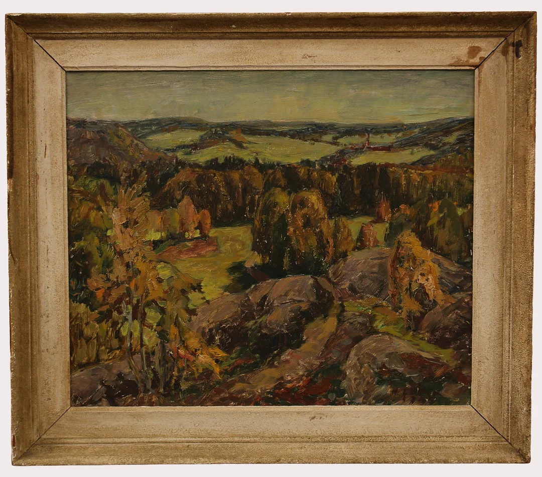 HUGO LEPIK. Olja på pannå, "Slottsskogen", Göteborg, signerad H. Lepik, År 1945. — Paintings — Limhamns Auktionsbyrå