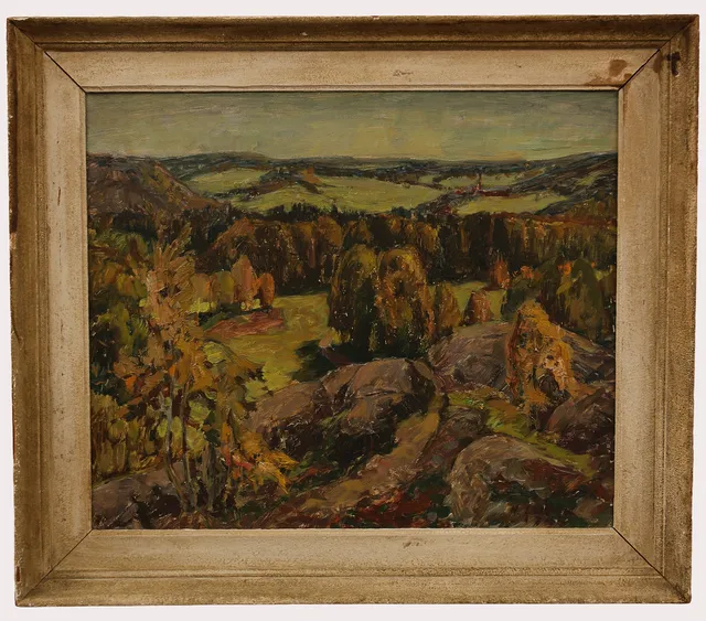 HUGO LEPIK. Olja på pannå, "Slottsskogen", Göteborg, signerad H. Lepik, År 1945.