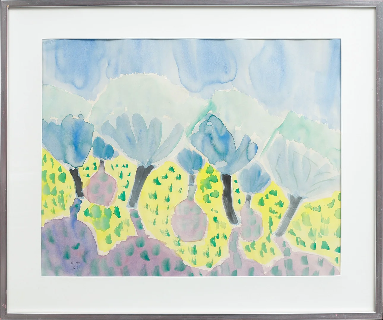 ANDERS THYBERG. Landskap med träd. Akvarell, monogramsignead. Daterad -62. — Paintings — Göteborgs Auktionsverk