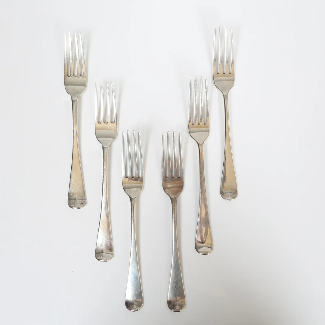 SIX GEORGE III SILVER FORKS (6). — Silver — Bishop & Miller