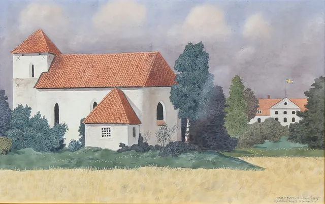 OSKAR BERGMAN. Sjärnholms kapell, Södermanland. Akvarell, signerad och daterad 15-16 Augusti 1945.
