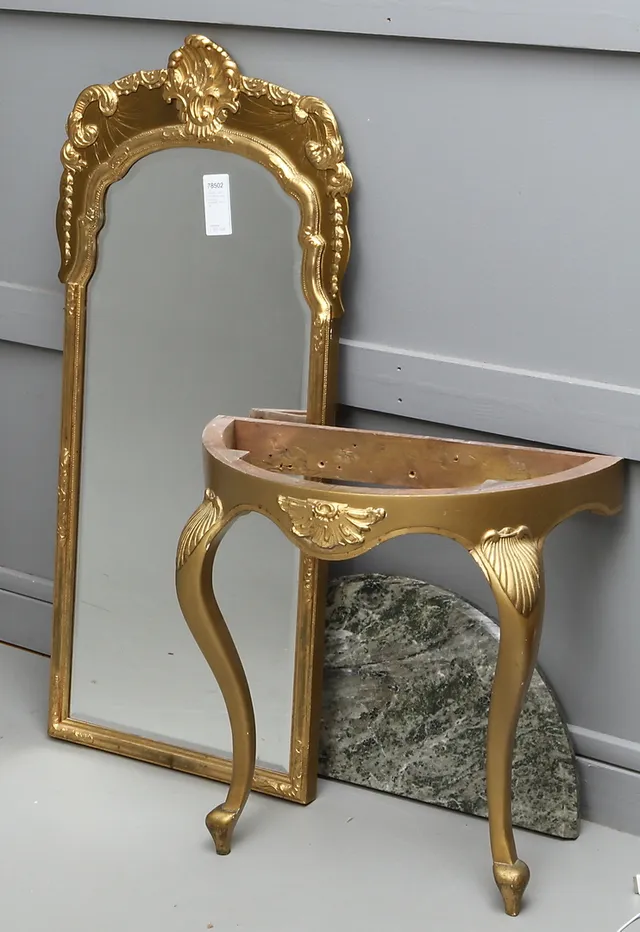 SPEGEL, med konsolbord, med stenskiva, rokokostil, 1900-tal.
