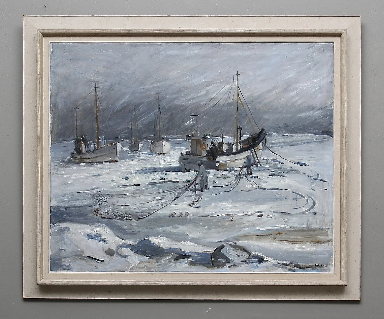 GUSTAF ADOLF FAHLE. Vinter Fyrudden, Gryt. Olja på duk. Signerad Fahle och daterad februari -66. — Paintings — Gomér & Andersson Linköping