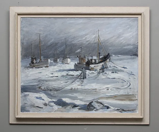 GUSTAF ADOLF FAHLE. Vinter Fyrudden, Gryt. Olja på duk. Signerad Fahle och daterad februari -66.