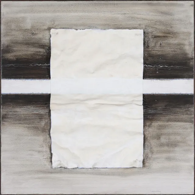 ÅKE LAGERBORG. "Collage", blandteknik med applikation, signerad.