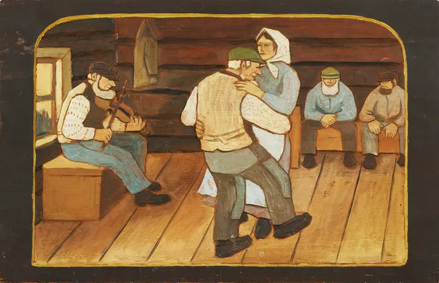 HAMPE SVANBERG (1883-1961). "Dans i kokhuset", relief i skuret trä, polykromt bemålad, monogramsignerad HHS.