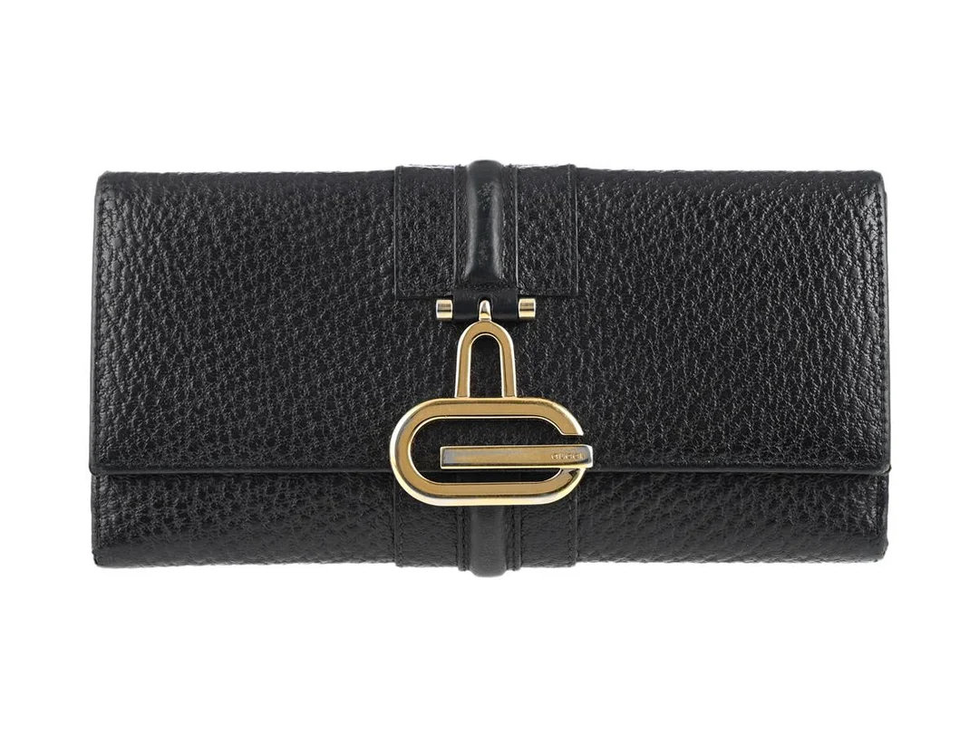 PLÅNBOK, GUCCI, svart präglat läder, guldfärgade beslag, 19x9,5 cm, kort, mynt, sedel. — Accessoarer/Plånböcker — Kaplans