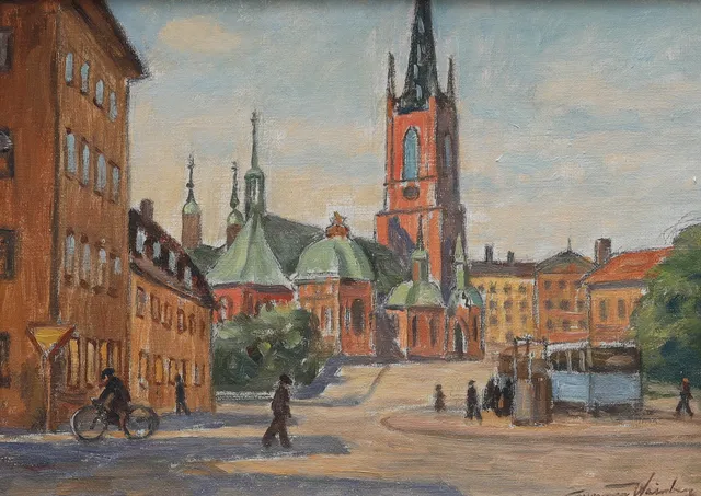 GUNNAR WEINBERG (1876-1959). olja på duk, "Riddarholmskyrkan Stockholm", signerad.