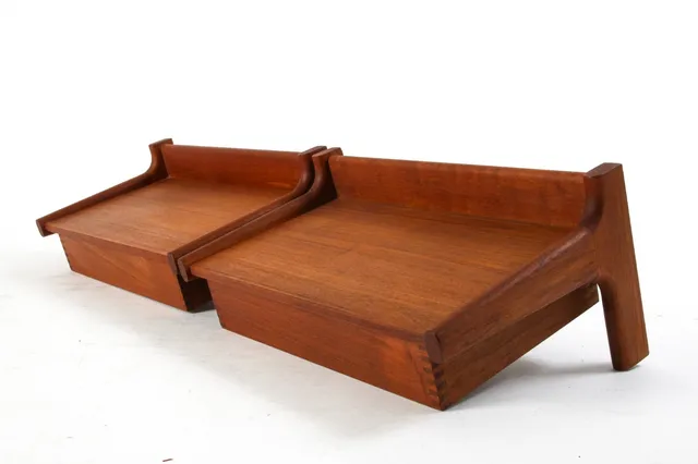 Kai Kristiansen. Pair of wall-mounted bedside tables, teak wood