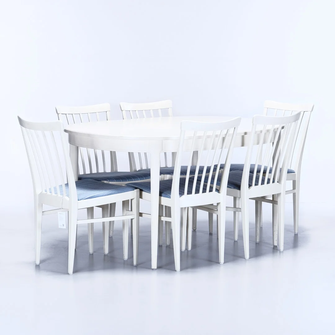CARL MALMSTEN. MATSALSGRUPP, "Herrgården", Bodafors, 1960-tal (7 delar + 2 iläggsskivor). — Dining room furniture — Norrlands Auktionsverk