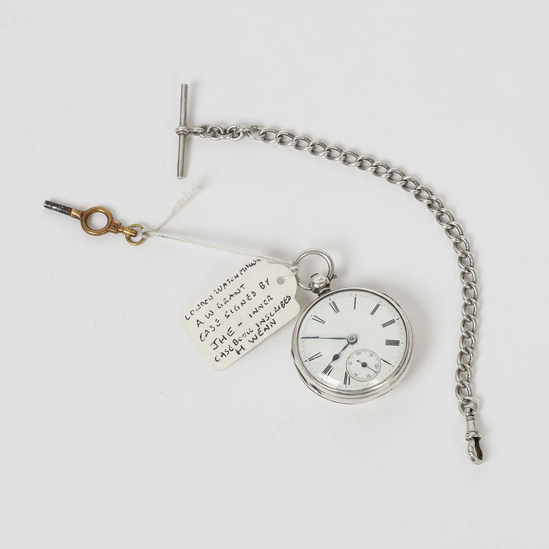 A VICTORIAN SILVER POCKET WATCH, A POCKET WATCH CHAIN (2). — Pocket & Stop Watches — Bishop & Miller