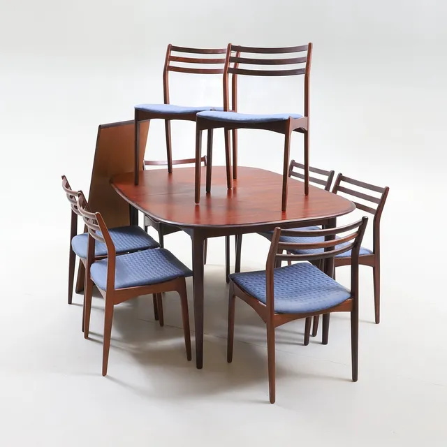 VESTERVIG ERIKSEN. Matgrupp, 9 delar, palisander, för Brøderna Tromborg, Danmark, 1950-tal.
