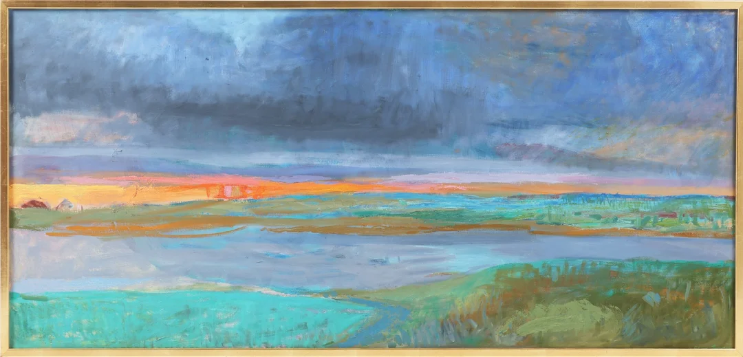Henning Jensen: Motif from Saqqaq, sunset — Paintings and sculptures/Modern pictorial arts — Lauritz