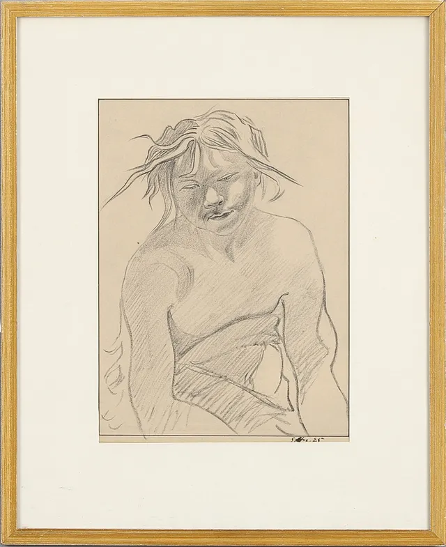 SVEN HEDIN (1865-1952). "Tibetan boy from the west", monogramsignerad och daterad SHn 25, krita.
