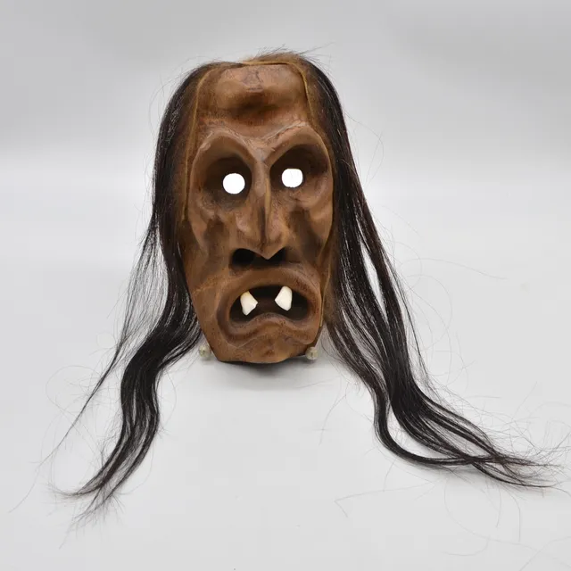 LÖTSCHENTALER WANDMASKE, TSCHÄGGÄTTÄ-SOUVENIR, HOLZ, ZÄHNE, PFERDEHAAR, HANDGEMACHT, SCHWEIZ, MITTE DES 20. JAHRHUNDERTS.