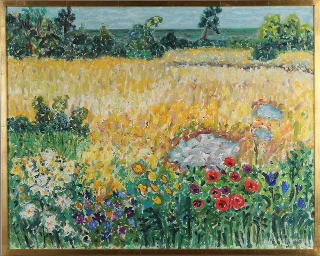 ULLA ARWINGE. "Sensommar vid havet", olja på duk, signerad.