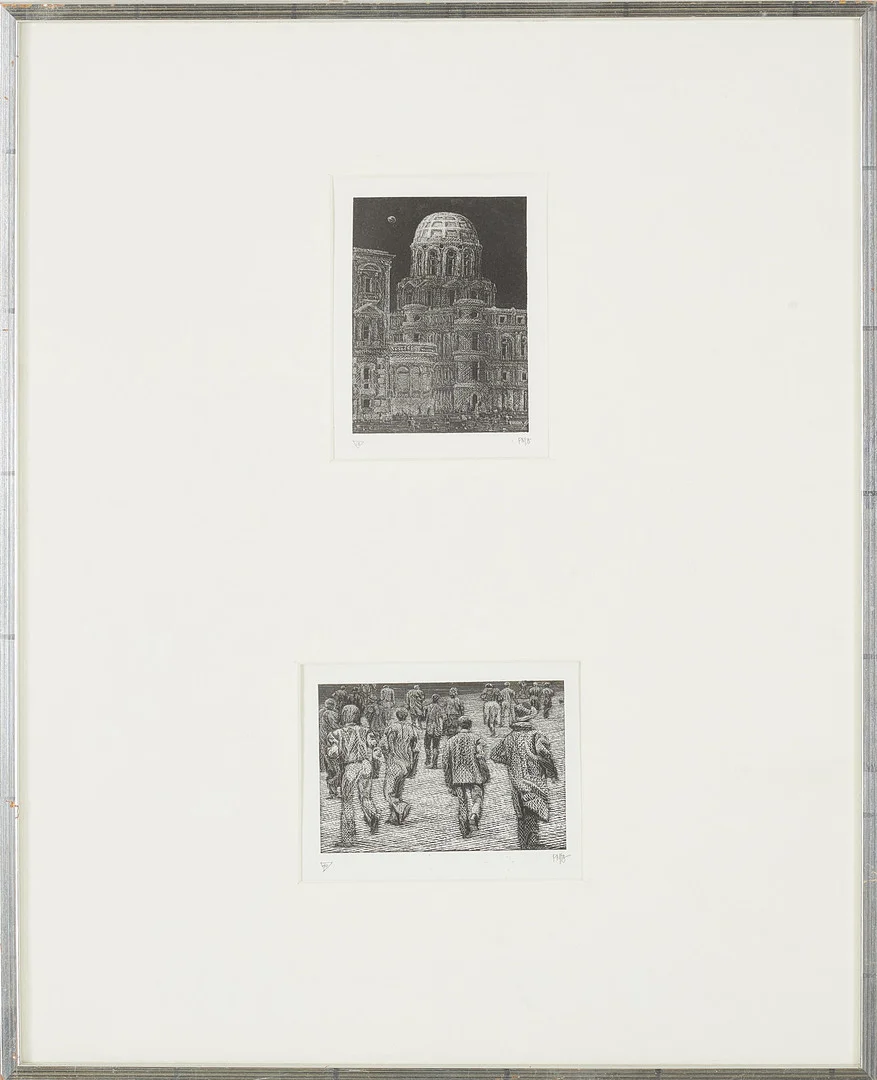 PALLE NIELSEN. 2 st samramade stengravyr, Timebog och Månserie, signerade . — Engravings & Prints — Stockholms Auktionsverk Sickla