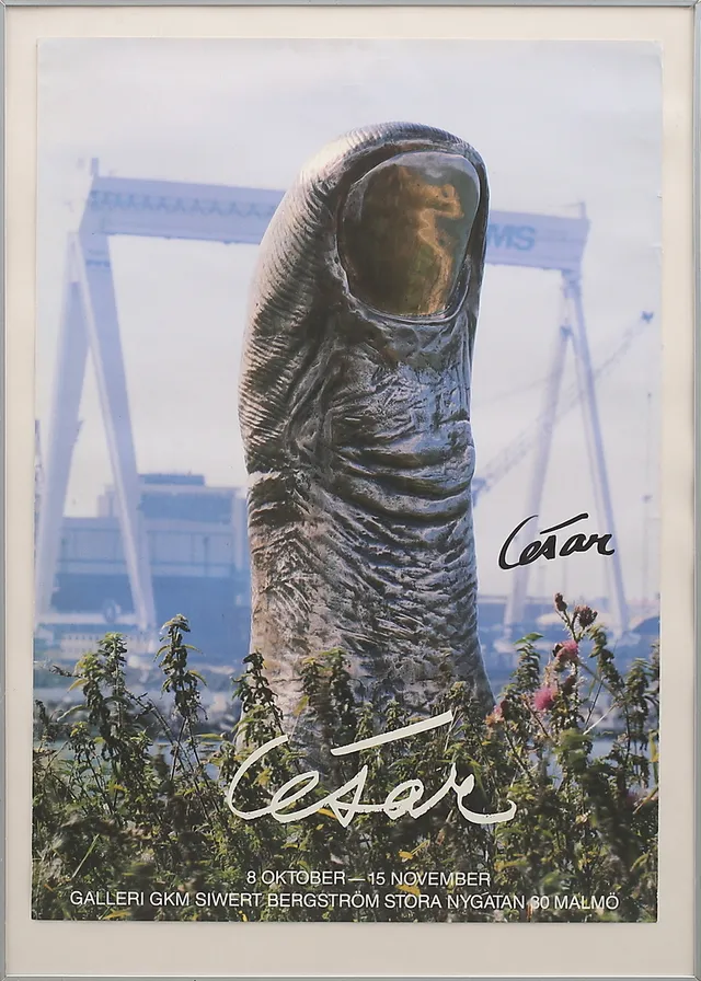 CÉSAR BALDACCINI. Utställningsaffisch, Cesár GKM Malmö, signerad, 1986.