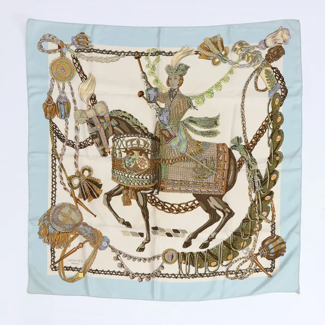 HERMÈS, SCARF "LE TIMBALIER". Siden, design Marie-Françoise Héron 1961.