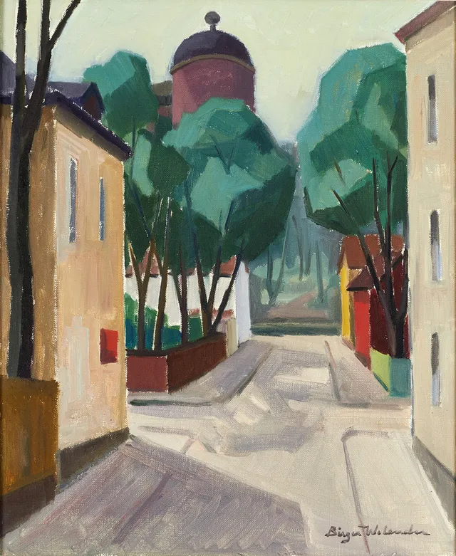 BIRGER WELANDER (1916-1985). Slottsgränd i Uppsala, signerad, olja på duk.