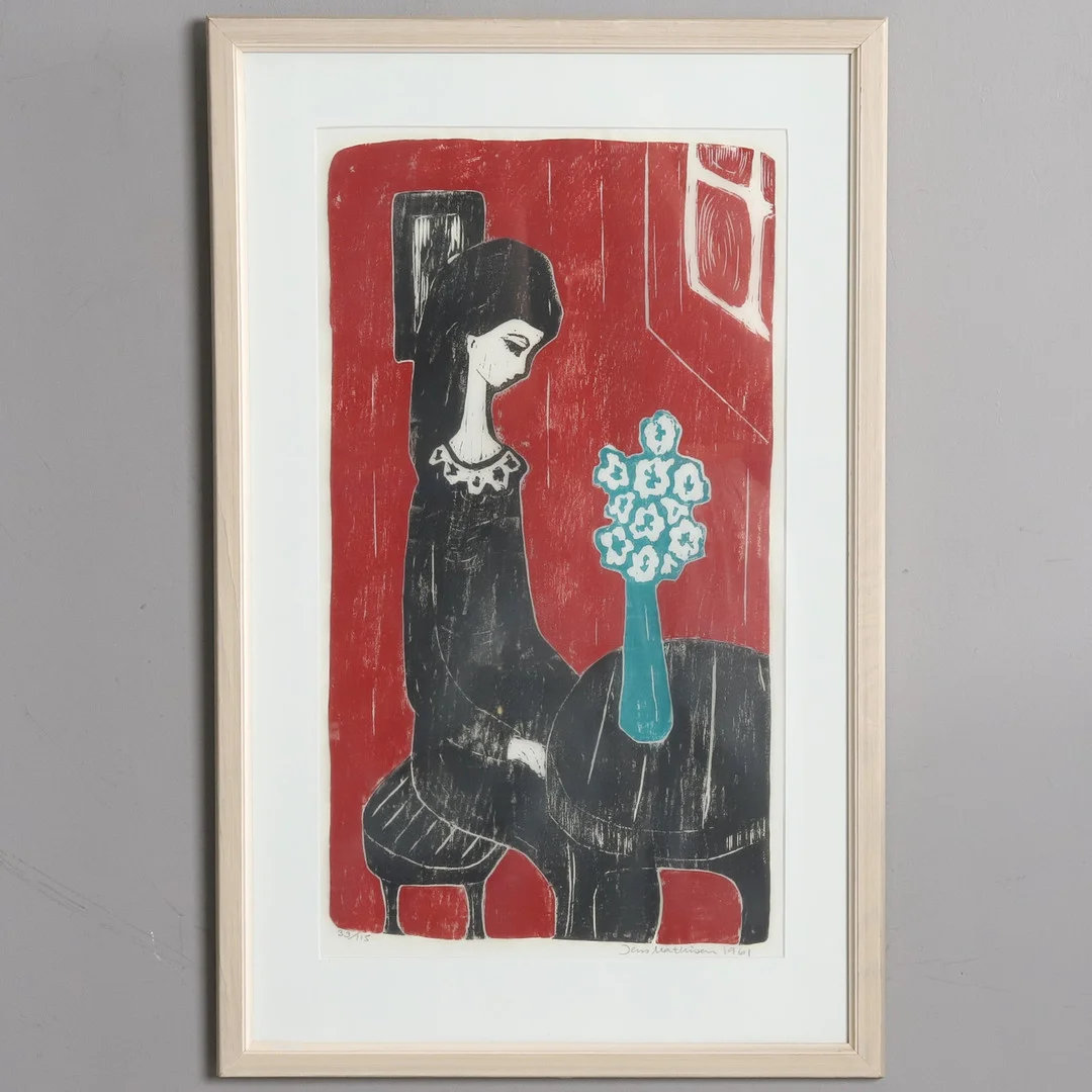 JENS MATHISEN. FÄRGTRÄSNITT, signerad och daterad 1961. — Engravings & Prints — Örebro Stadsauktioner
