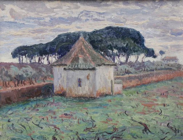 OSCAR HULLGREN. Vingård, vintertid, Portugal, olja på pannå, signerad och daterad 1922.
