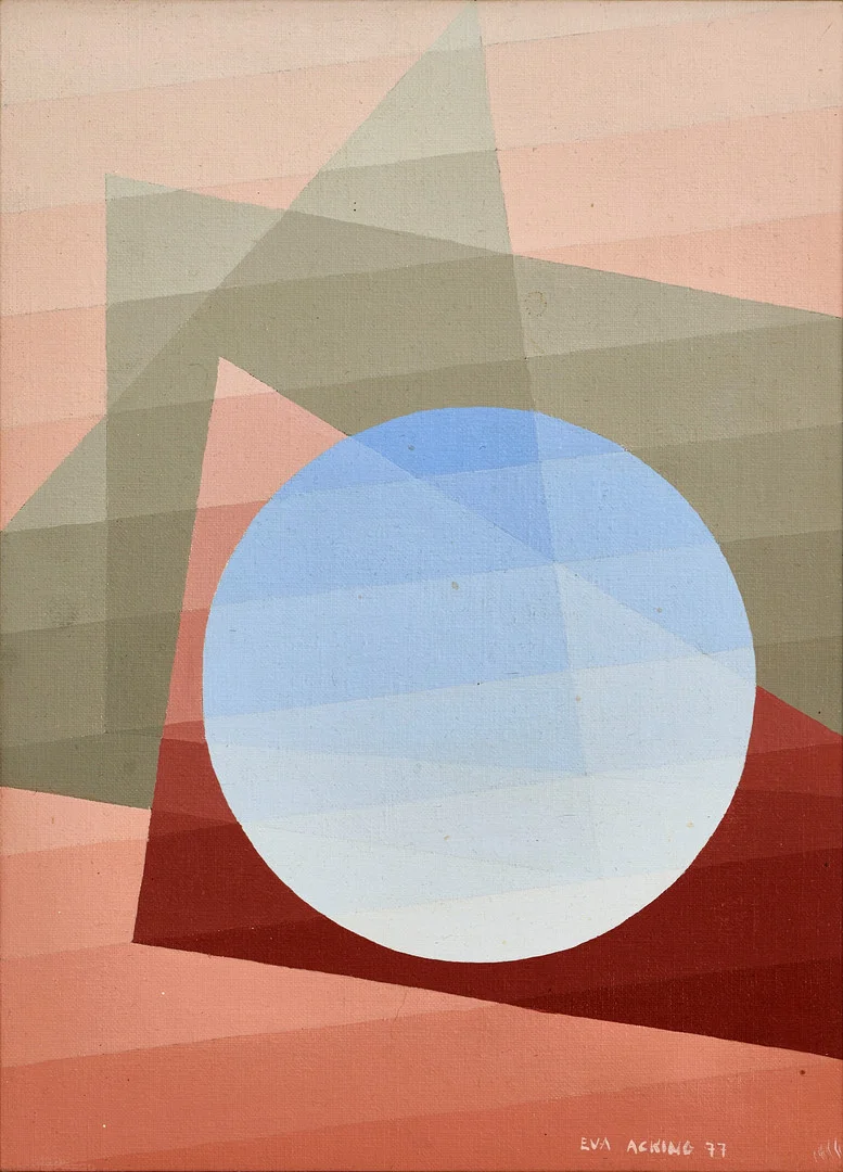 EVA ACKING (Sverige, Född 1943), Komposition, signerad och daterad 77, olja; duk på pannå. — Paintings — Crafoord Auktioner Stockholm