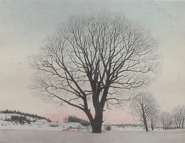 REINHOLD LJUNGGREN. Färglitografi, vintermotiv, numrerad 285/350, signerad.