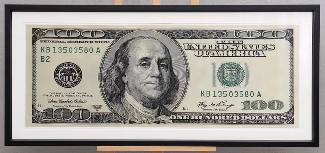LARS TUNEBO. Print, blandteknik, Signerad, numrerad. Hundra Dollar.