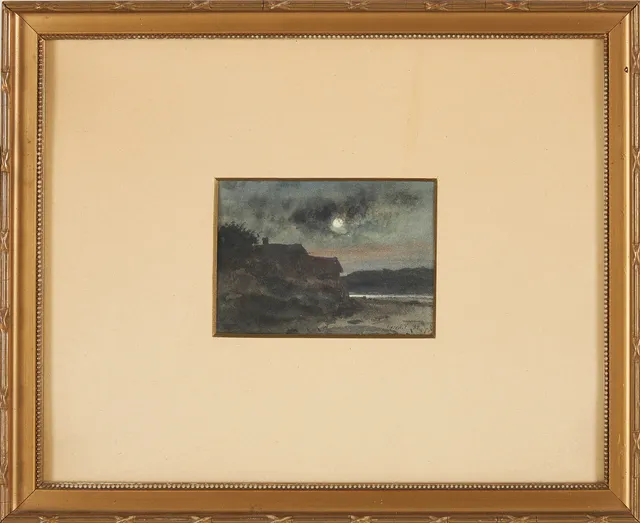 ALBERT THEODOR GELLERSTEDT. Lysekil, nattmotiv med måne, akvarell, monogramsignerad ATG, daterad 84.