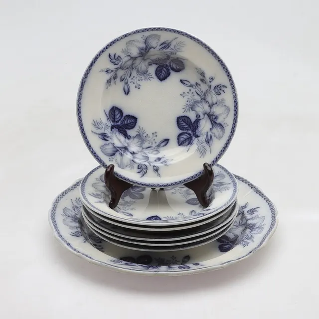 SERVISDELAR, 7 st, flintgods, "Lilium", Gustavsberg, 18-/1900-tal.